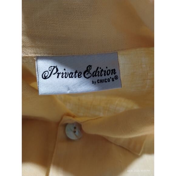 Private Edition Chicos Butter Yellow Linen Women's 1 Oversized Button Up Shirt - Picture 8 of 12